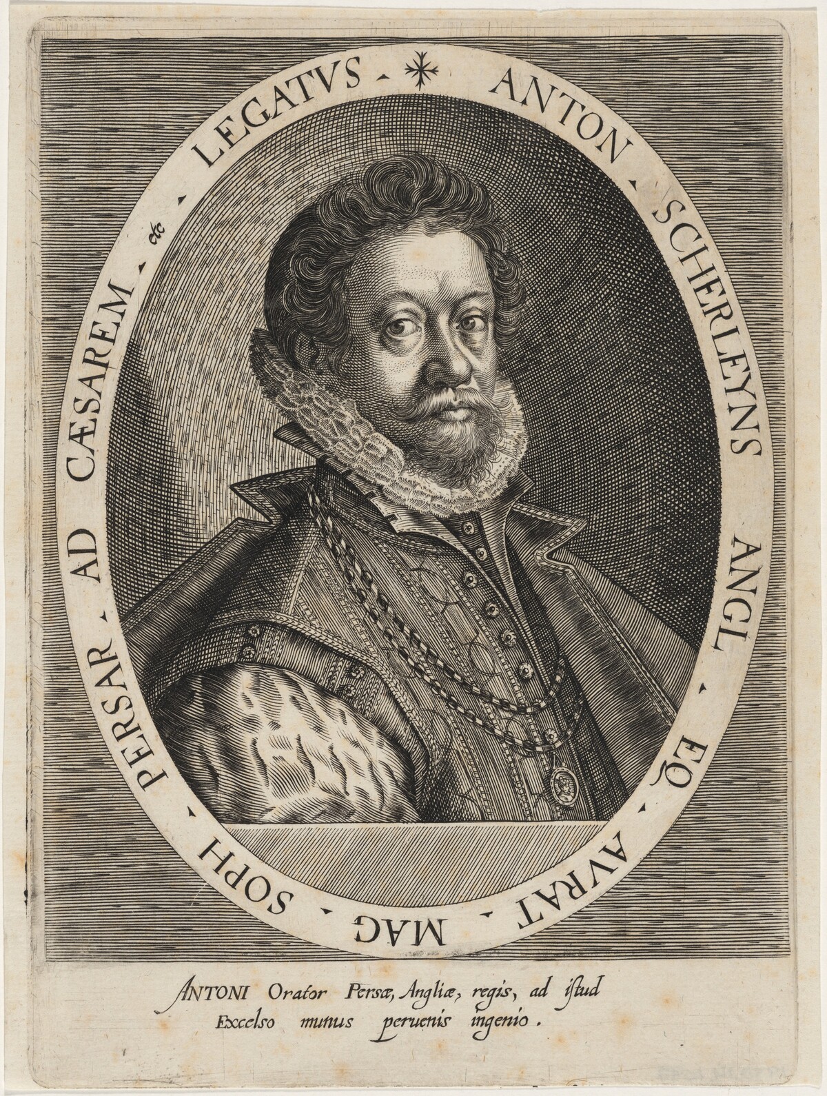 Sir Anthony Shirley, Traveler and Ambassador to Persia by Dominicus Custos after Aegidius Sadeler II