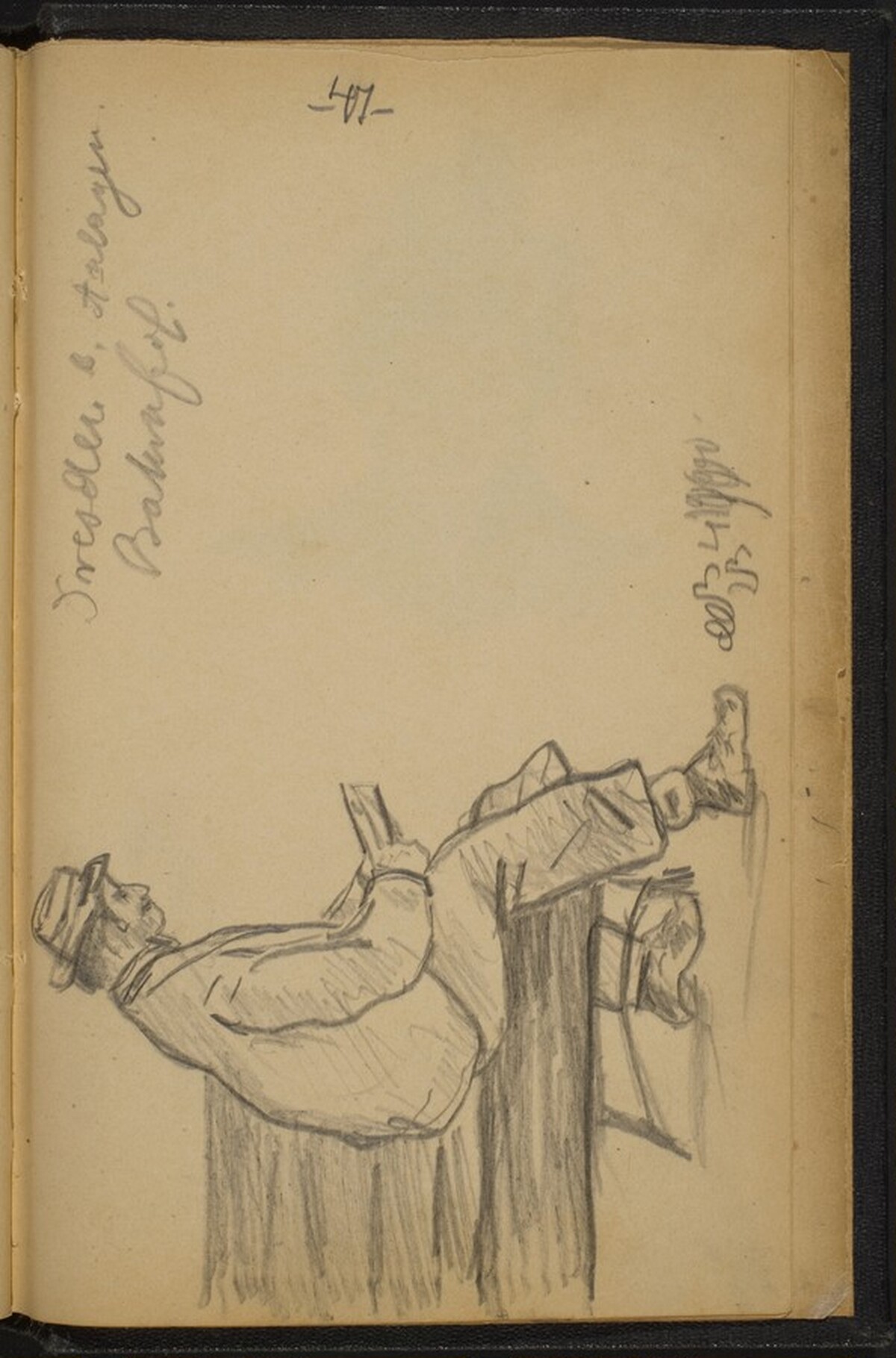 Man Seated at the End of a Bench, Reading by Max Beckmann