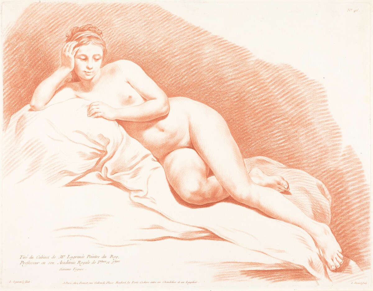 Reclining Female Nude by Louis-Marin Bonnet after Louis Jean François Lagrenée