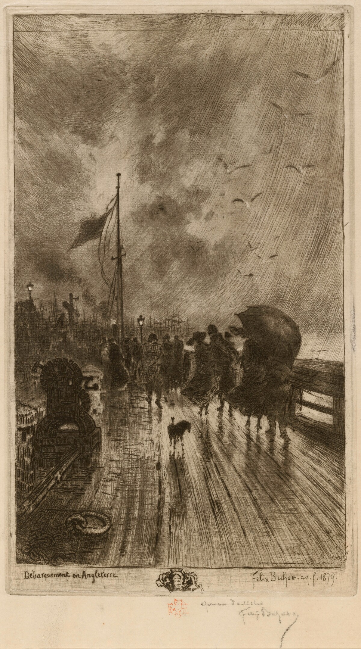 Un Débarquement en Angleterre by Félix-Hilaire Buhot