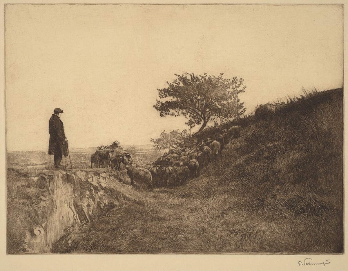 Shepherd with Flock by Ferdinand Schmutzer