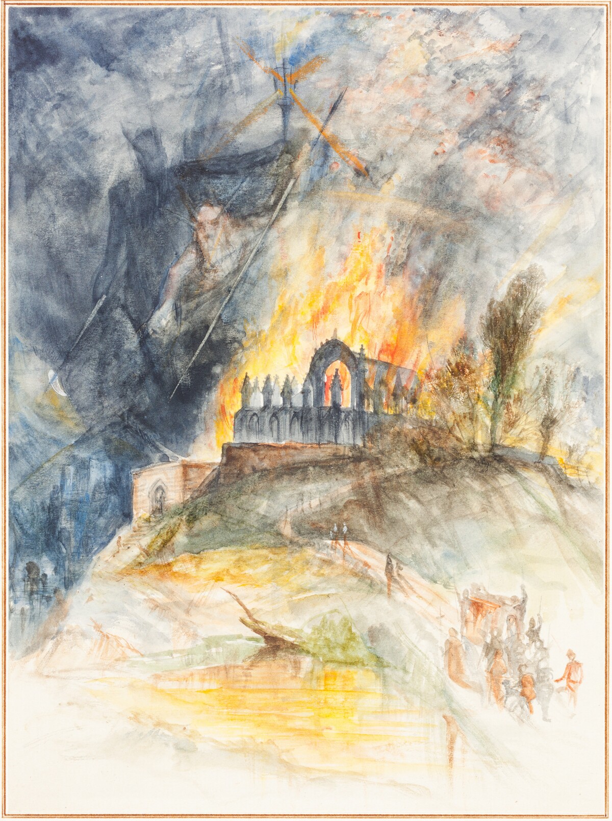 An Ecclesiastic Building in Flames with Demons Above by Arthur Frederick Payne