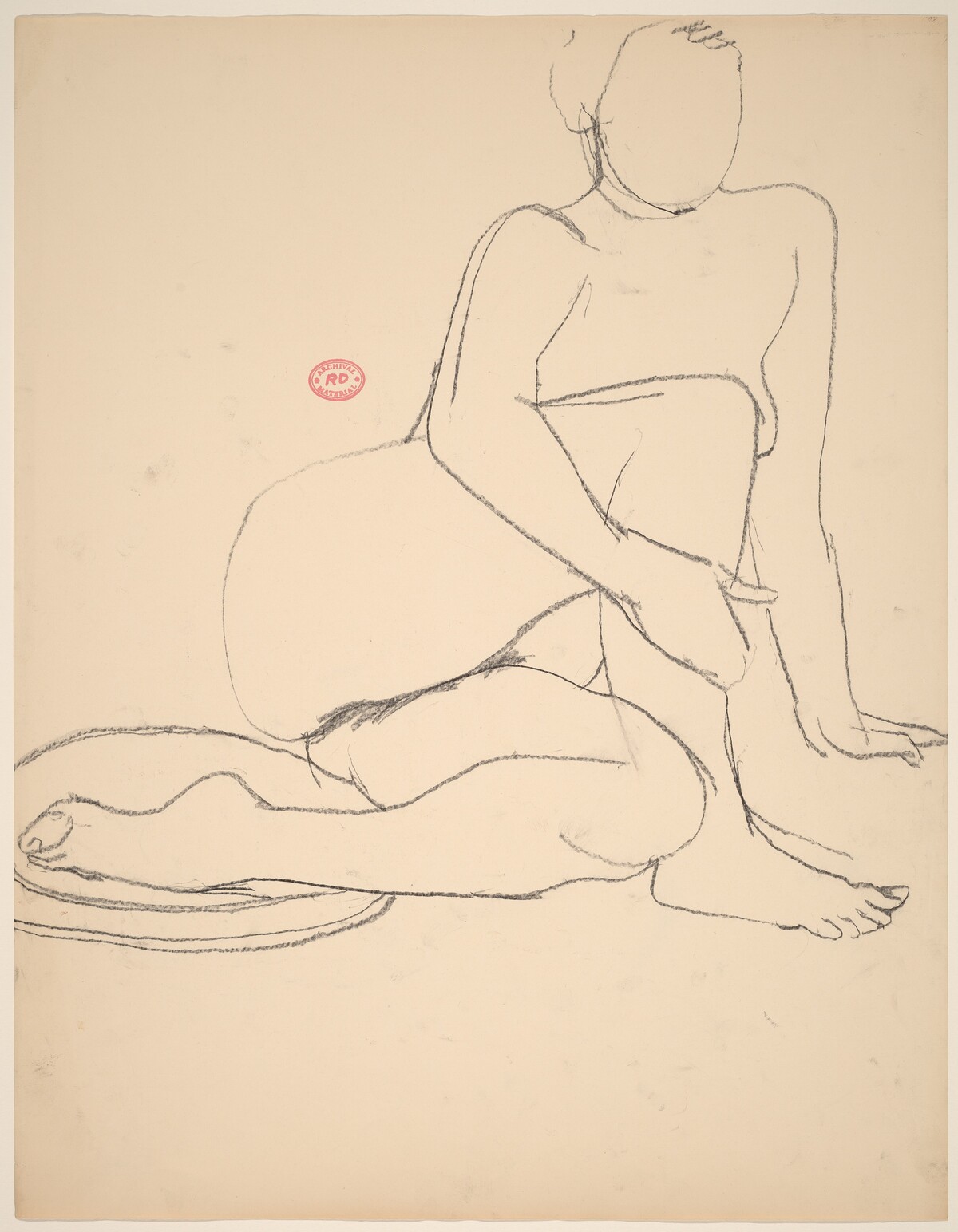 Untitled [nude seated on floor and holding her left leg] by Richard Diebenkorn
