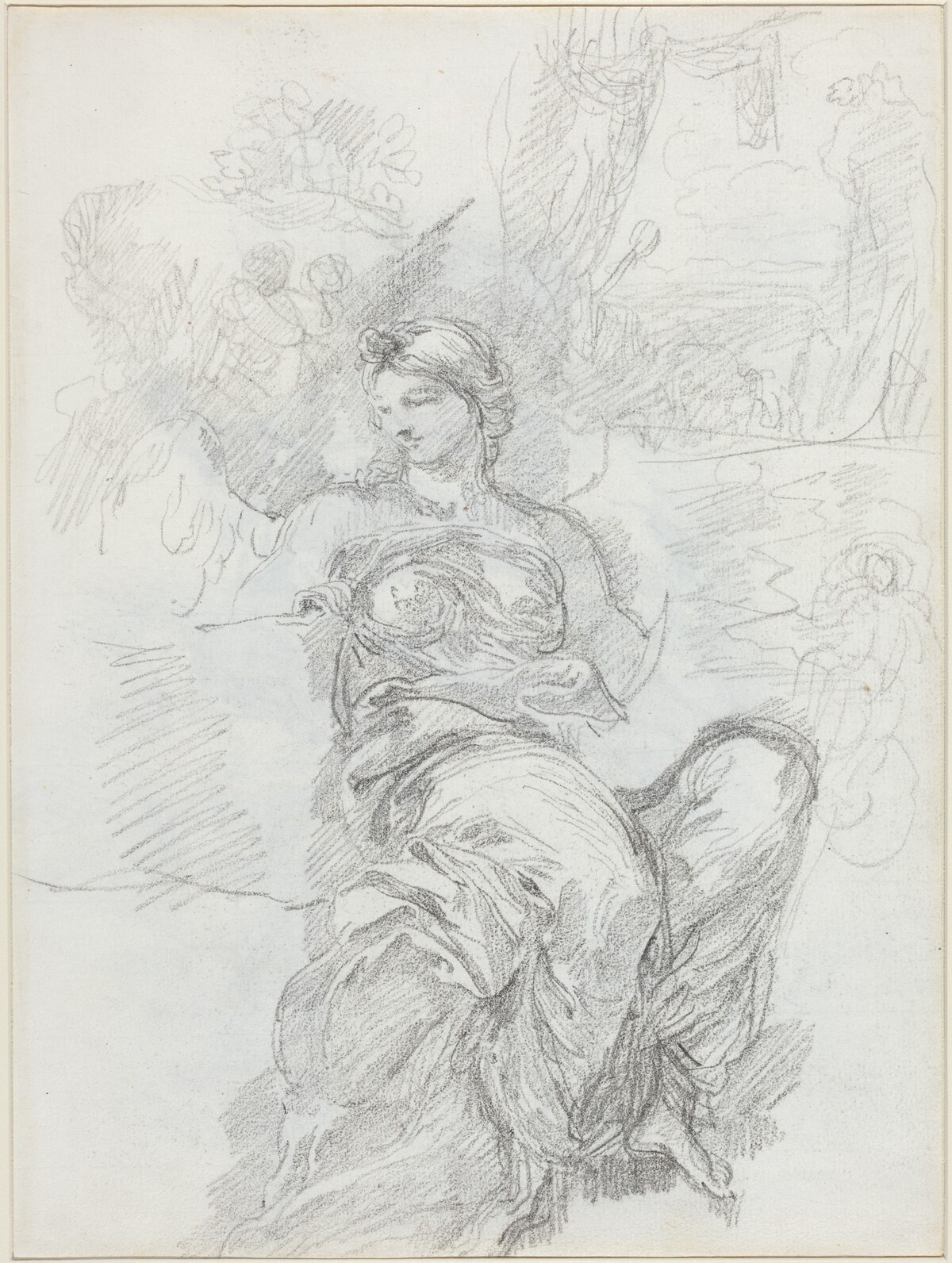 Seated Angel in a Landscape [recto] by Anicet-Charles-Gabriel Lemonnier