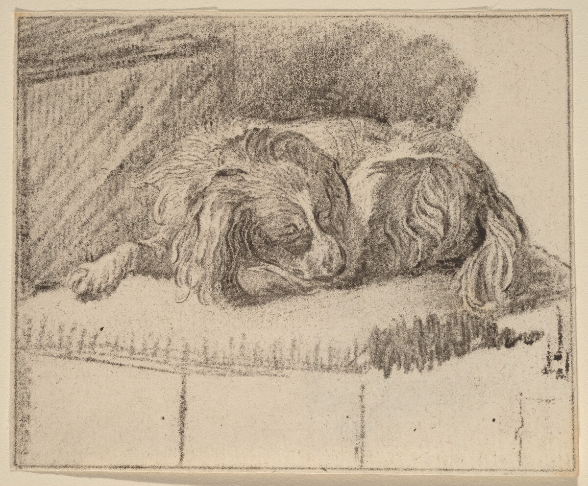 Lying Dog by Cornelis Ploos van Amstel (editor) and Cornelis Brouwer (printmaker), after Frans van Mieris
