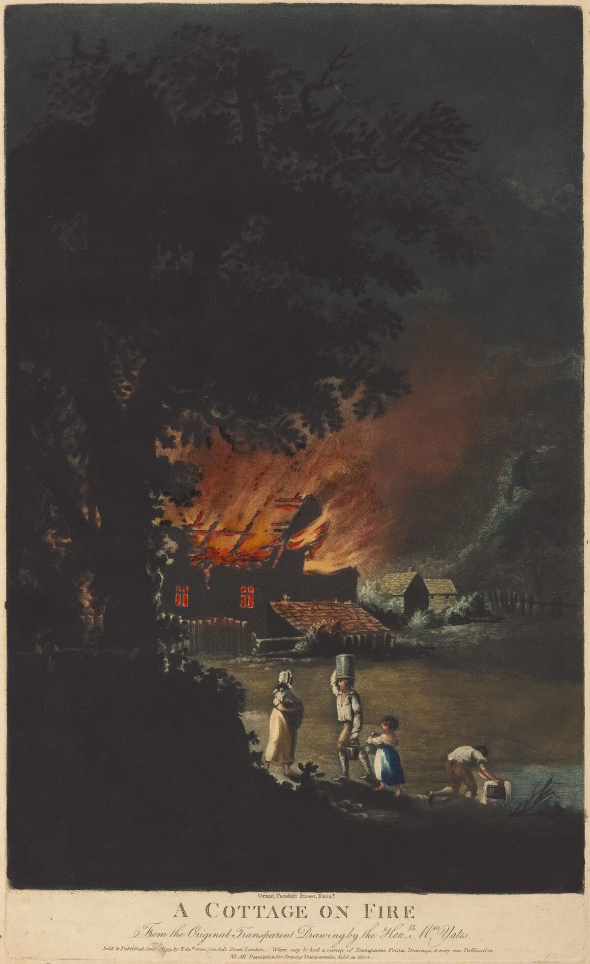 A Cottage on Fire by Charles Turner (printmaker); Mrs. Yates (artist after); Edward Orme (publisher)
