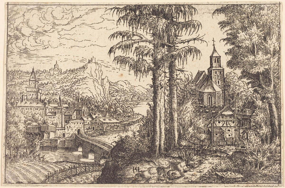 View of a Town near a River with a Church on the Right by Hanns Lautensack