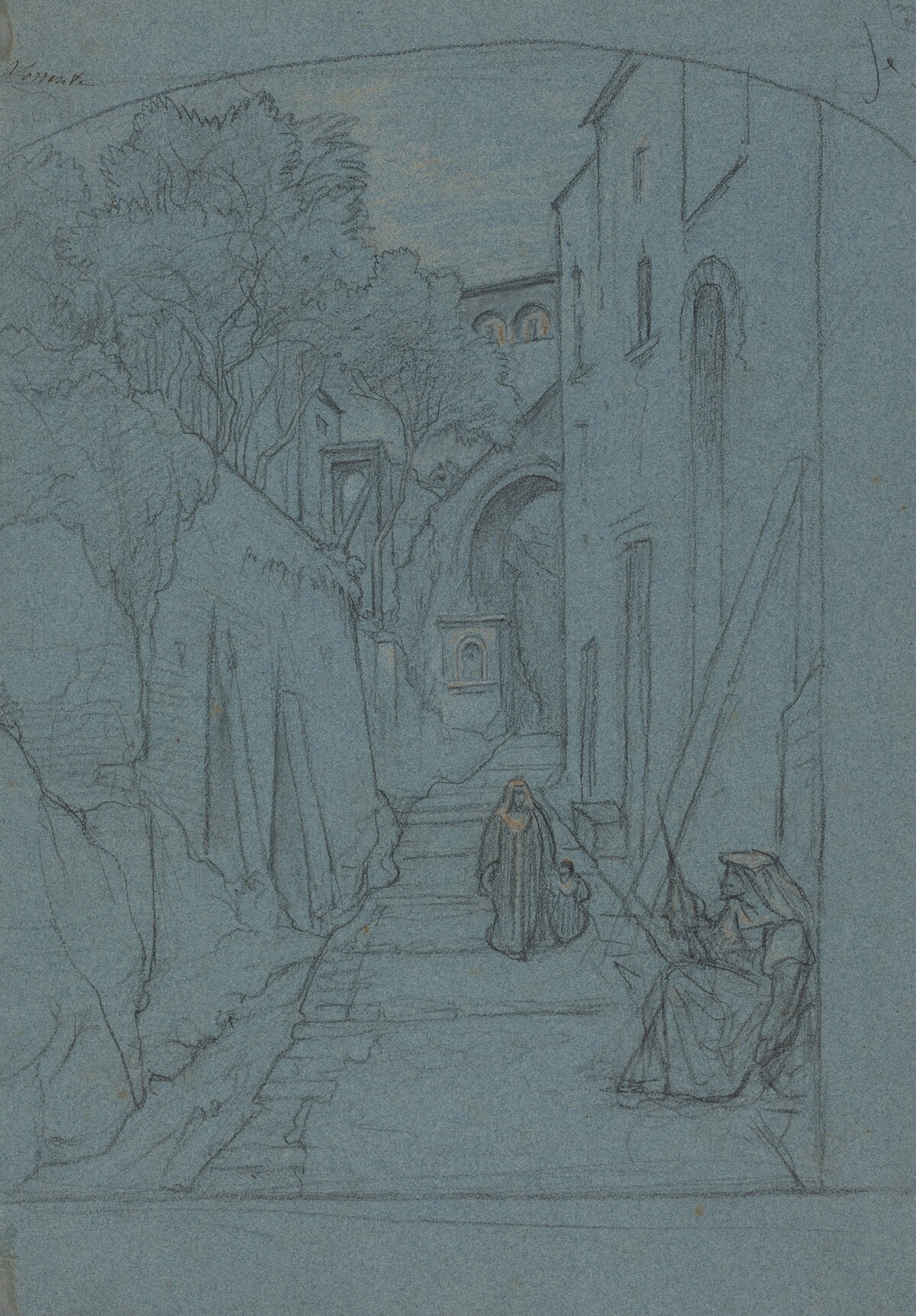View up a Street in Sorrento [verso] by François-Édouard Bertin
