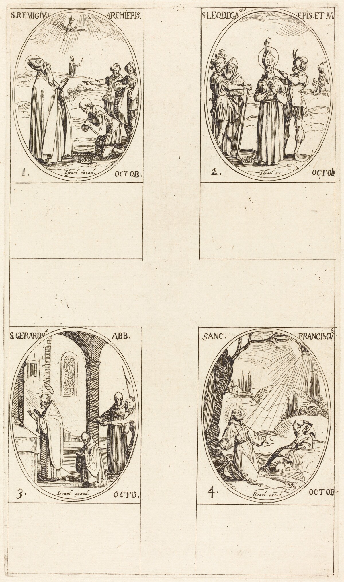 St. Remigius; St. Leodegarius; St. Gerard, Abbot; St. Francis of Assisi by Jacques Callot