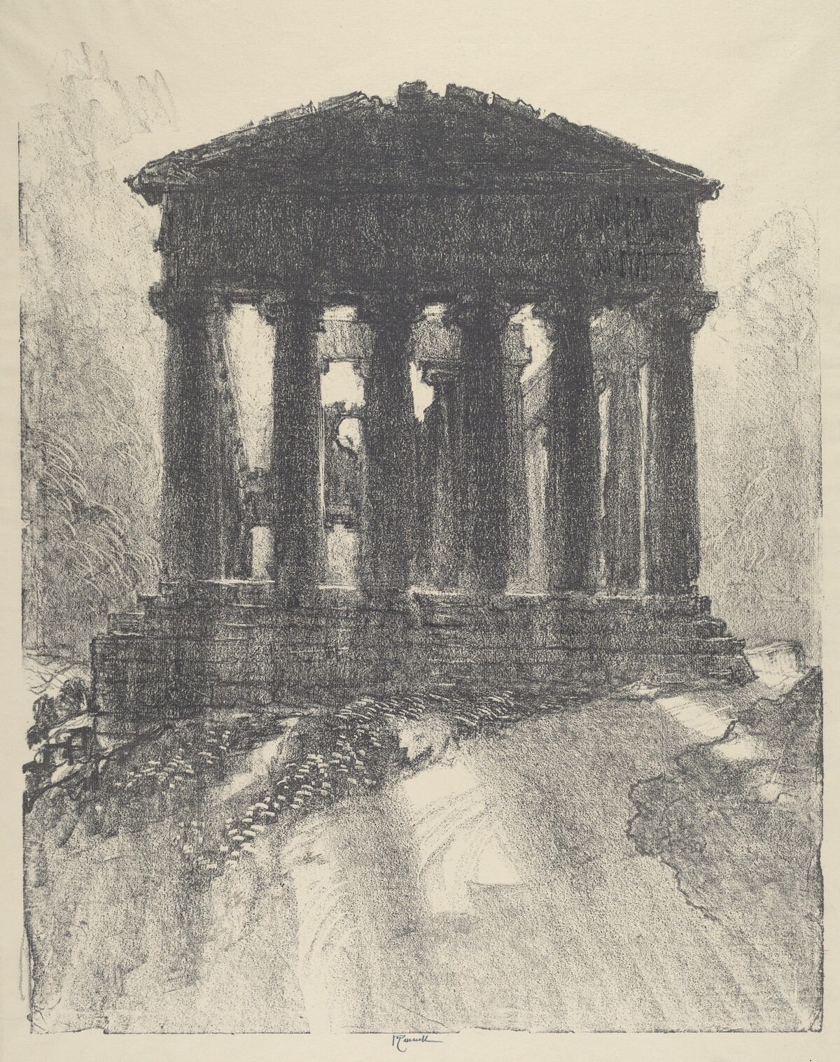Sunrise Behind Temple of Concord, Girgenti by Joseph Pennell