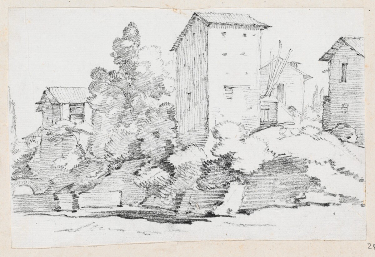 Italian Farm Buildings by a Stream by Joseph-Marie Vien