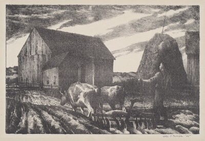 Farmyard Scene with Man Plowing