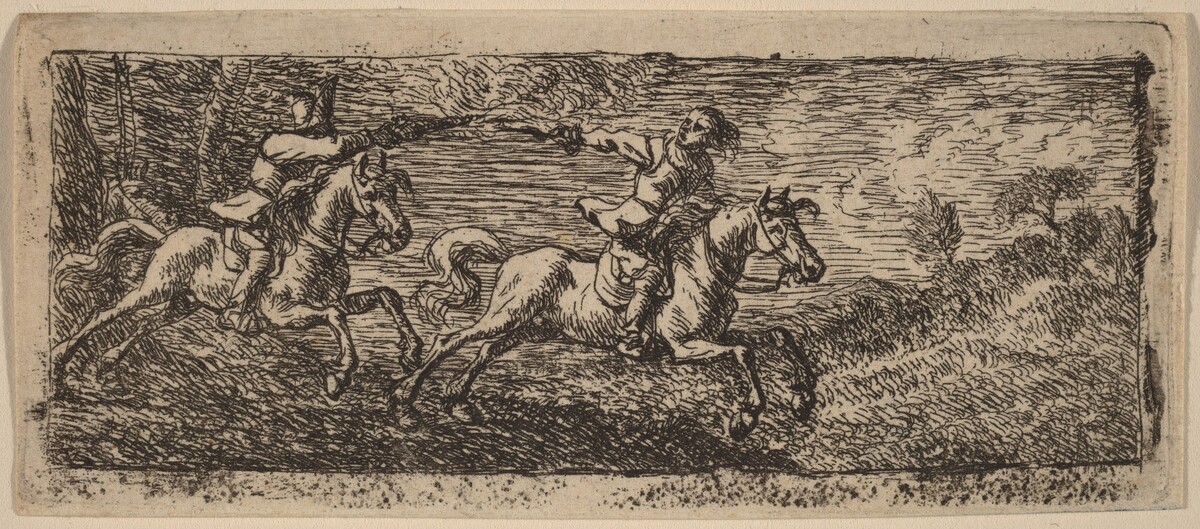 Two Horsemen Fighting by Pieter van Laer