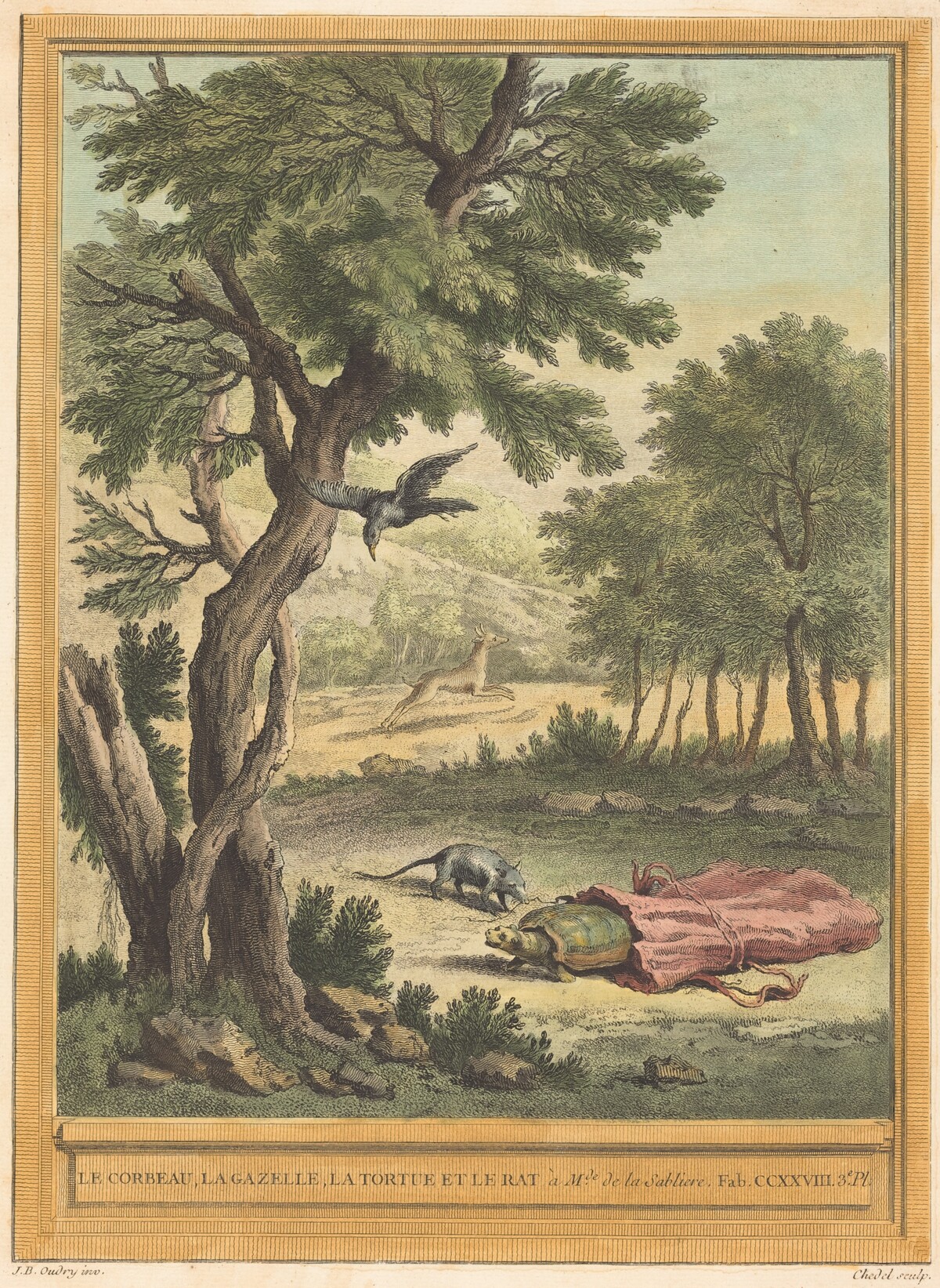 Le corbeau, la gazelle, la tortue et le rat (The Crow, the Gazelle, the Tortoise, and by Quentin-Pierre Chedel after Jean-Baptiste Oudry