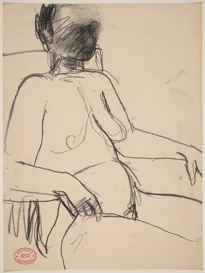 Untitled [female nude seated in armchair and facing right]