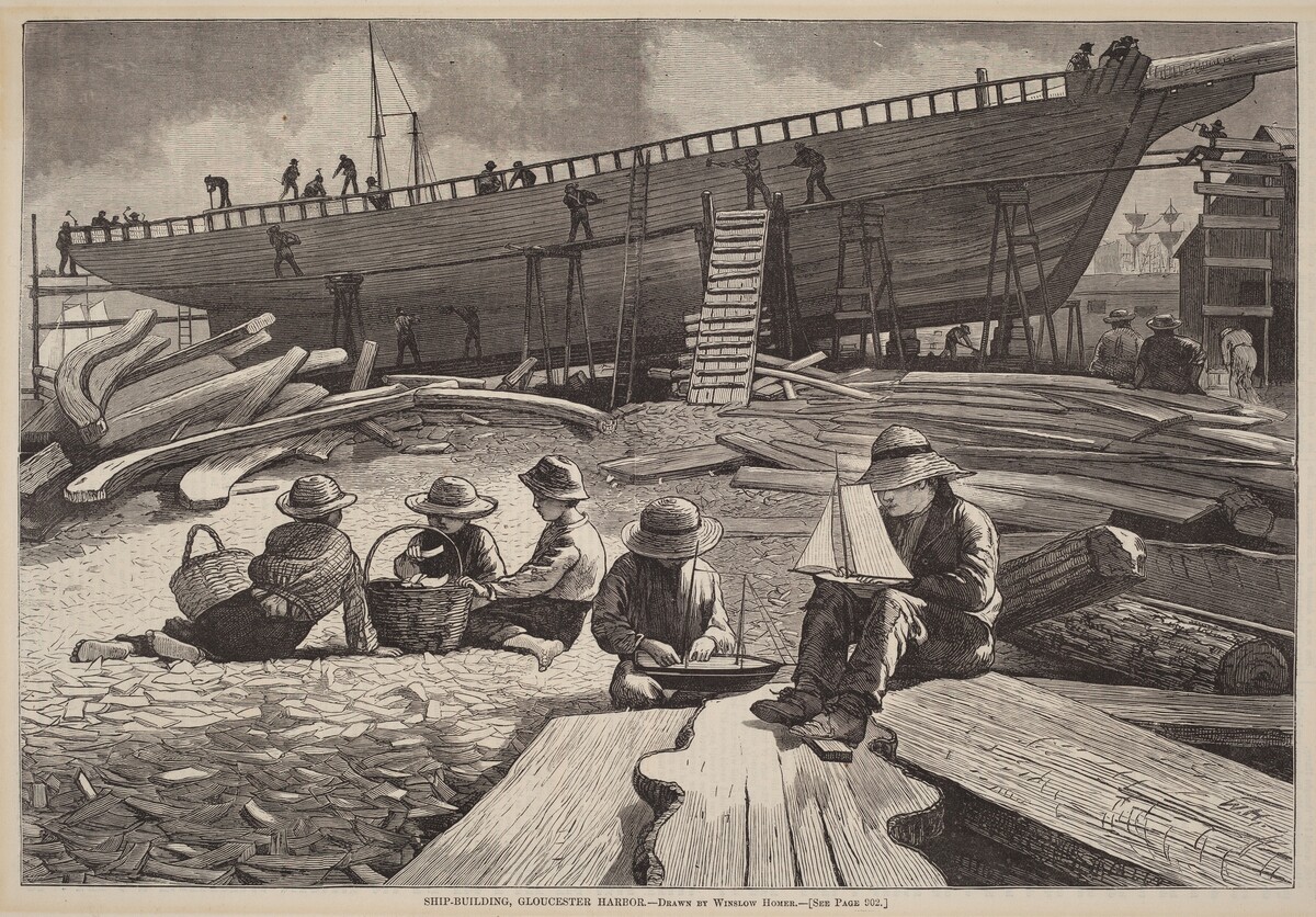 Ship-Building, Gloucester Harbor by after Winslow Homer