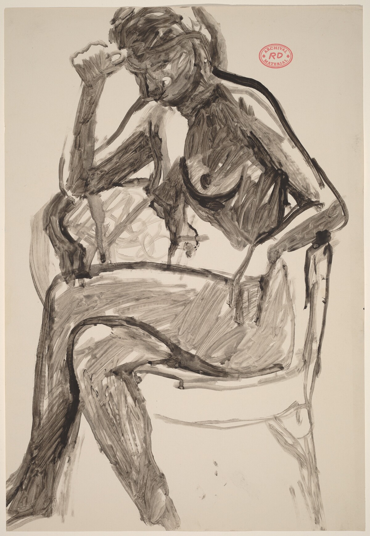 Untitled [female nude in an armchair with right hand to forehead] by Richard Diebenkorn