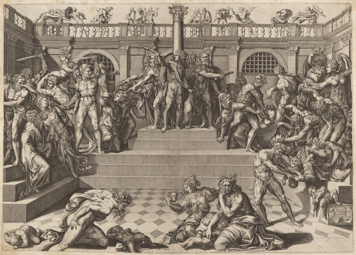 The Massacre of the Innocents by Nicolaus Beatrizet, after Marco Dente, after Baccio Bandinelli