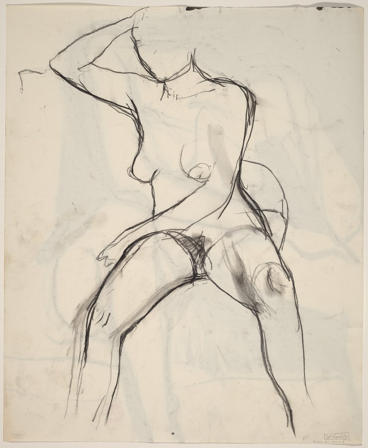 Untitled [seated female nude with right arm raised] [verso] by Richard Diebenkorn