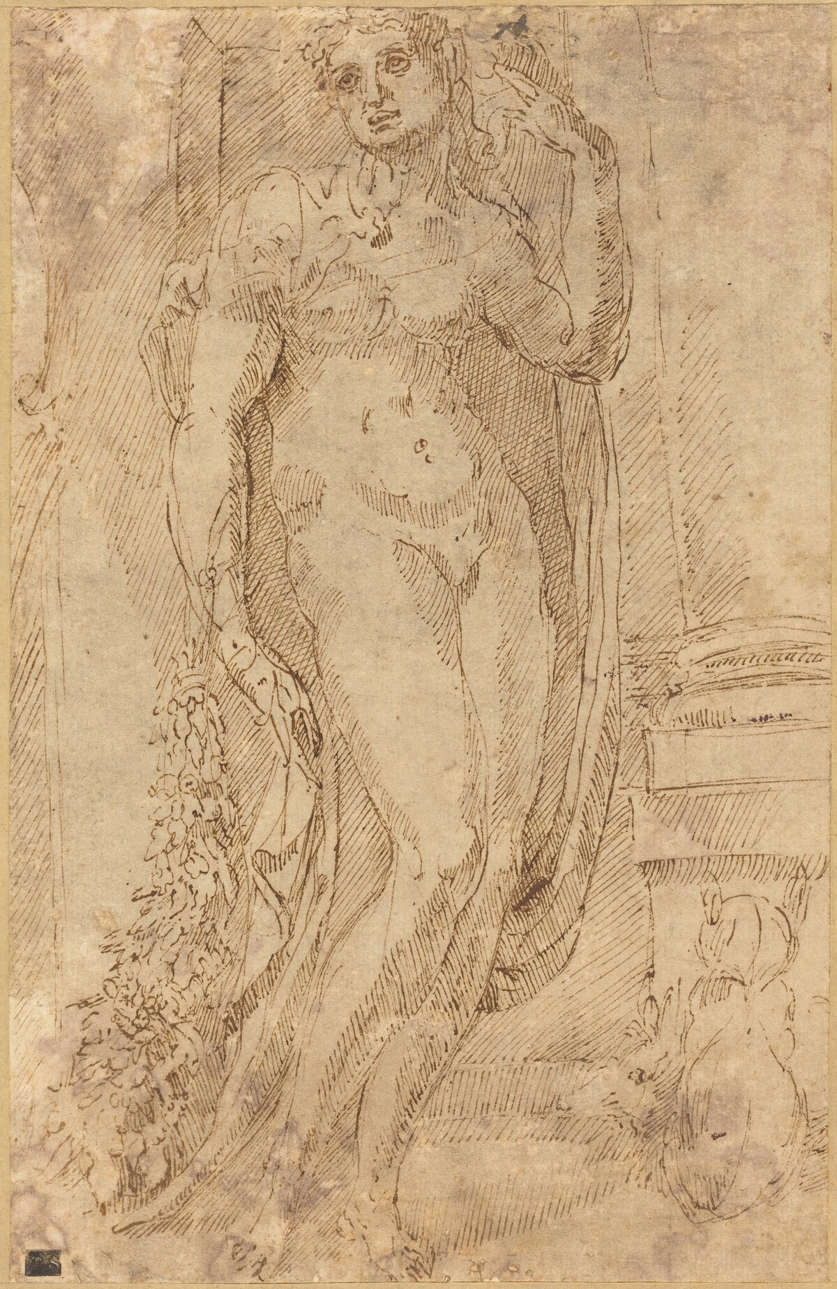 Allegorical Figure with a Cat and a Pig by Jacopo di Giovanni di Francesco
