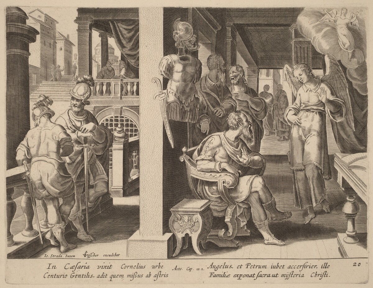 The Angel Commands Cornelius to Fetch Saint Peter by Philip Galle after Jan van der Straet