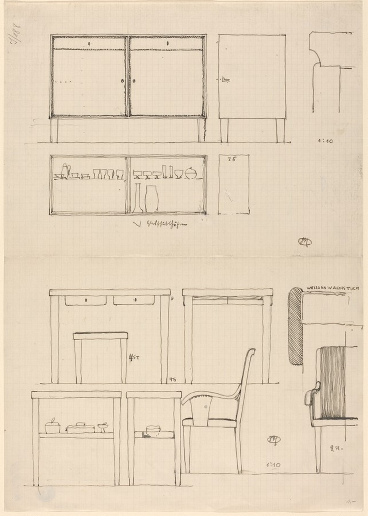 Folded Sheet with Designs for Furniture by Josef Hoffmann