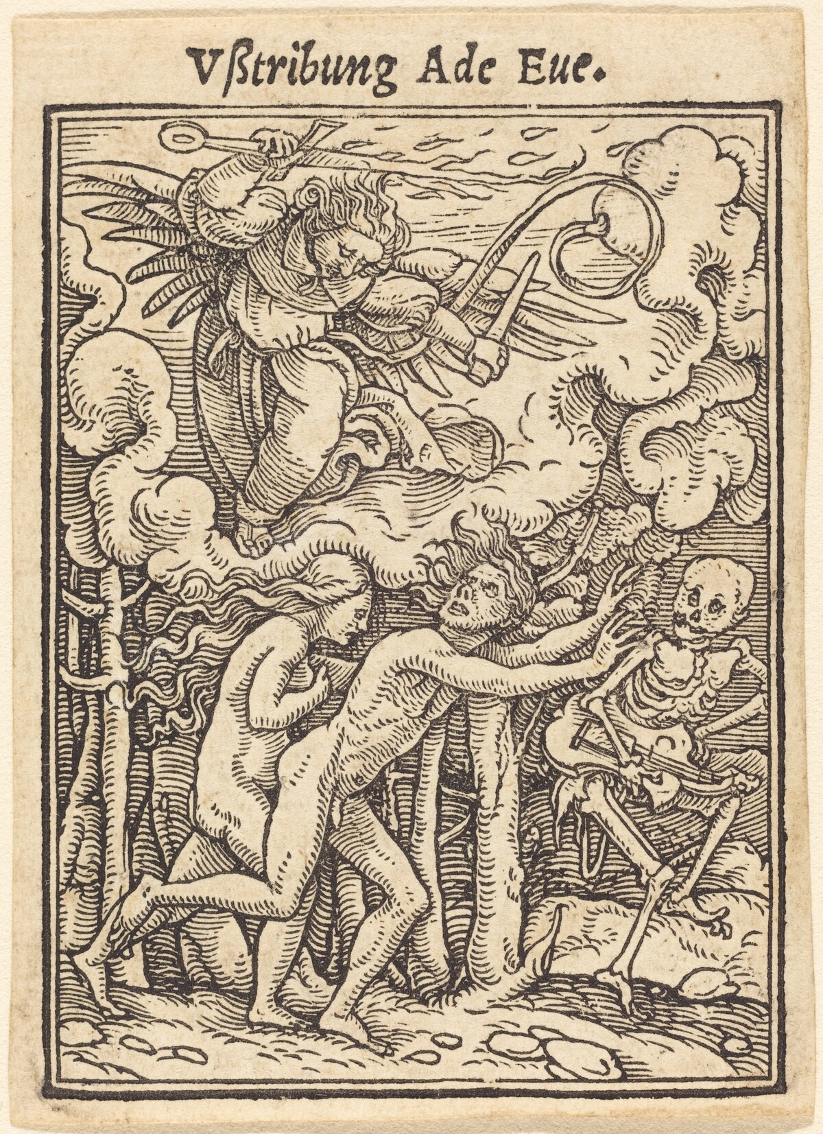 Vßtribung Ade Eue (Expulsion of Adam and Eve) by Hans Lützelburger after Hans Holbein the Younger