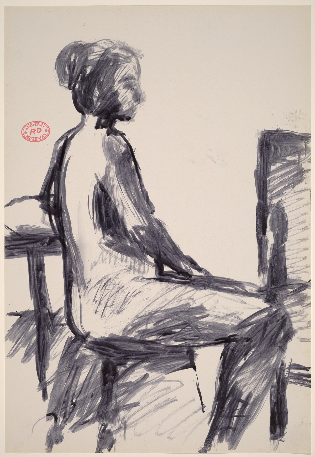 Untitled [side view of female nude seated on a stool] by Richard Diebenkorn
