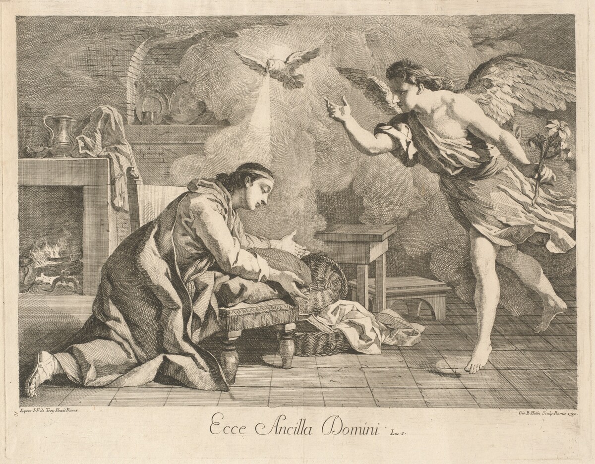 The Annunciation by Jean-Baptiste Hutin, after Jean François de Troy