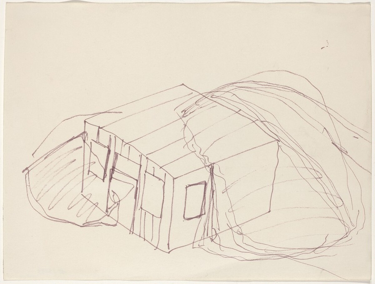 Partially Buried Woodshed [center left] by Robert Smithson
