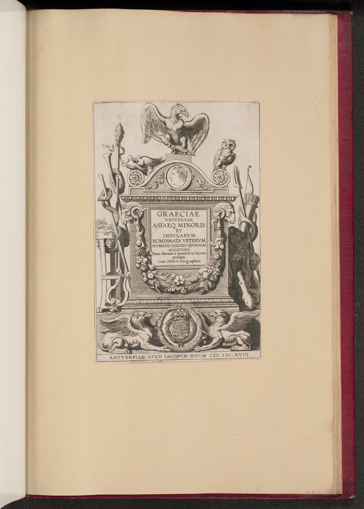 Title Page for Hubert Goltzius, Graeciae Vniversae Asiaeq. Minoris et Insularum Nomismata by Michel Lasne after Sir Peter Paul Rubens