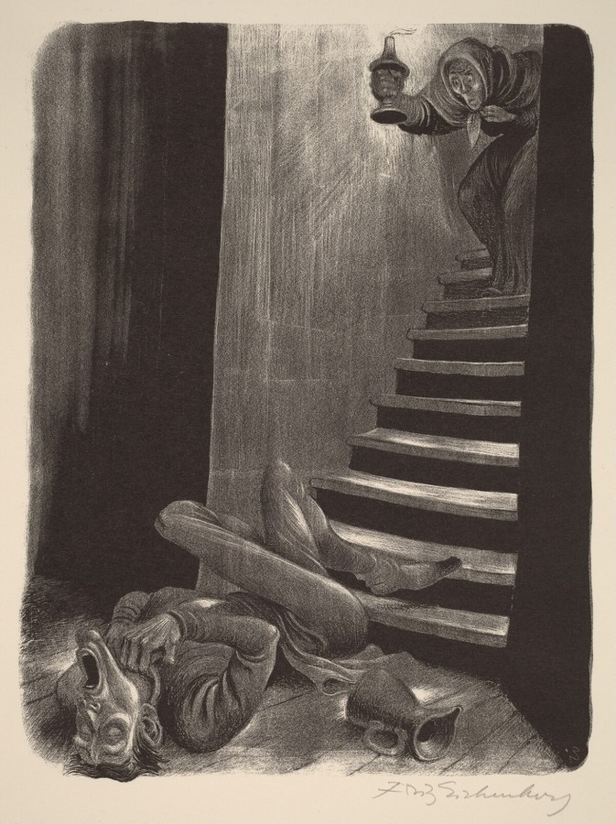 The Scream of the Epileptic (Book VI: The Russian Monk, facing p.214) by Fritz Eichenberg