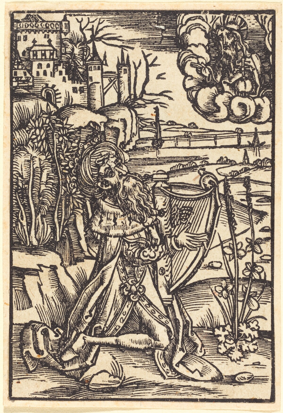 David Playing the Harp by German 15th Century