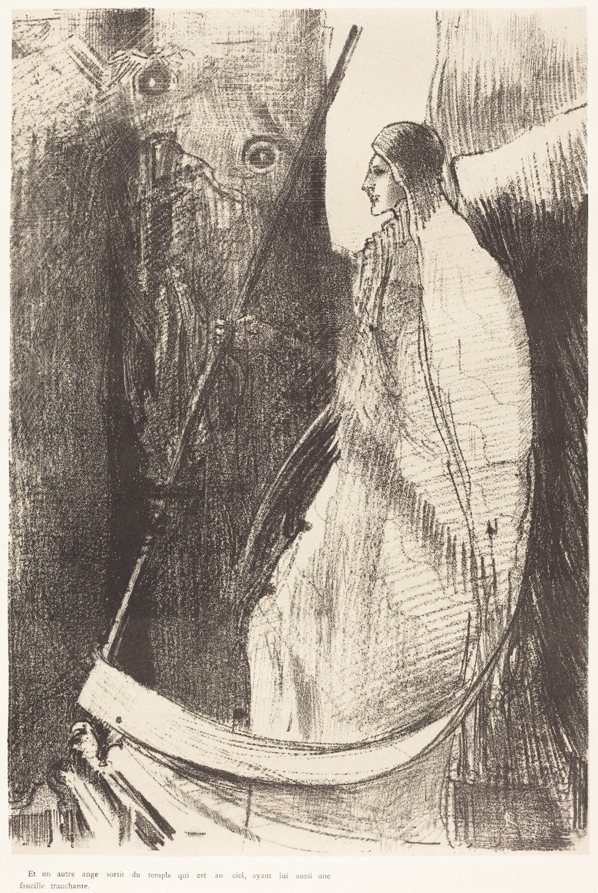 Et un autre ange sortit du temple qui est au ciel, ayant lui aussi une faucille tranchante (And another angel came out of the temple which is in heaven, and he also having a sharp sickle) by Odilon Redon