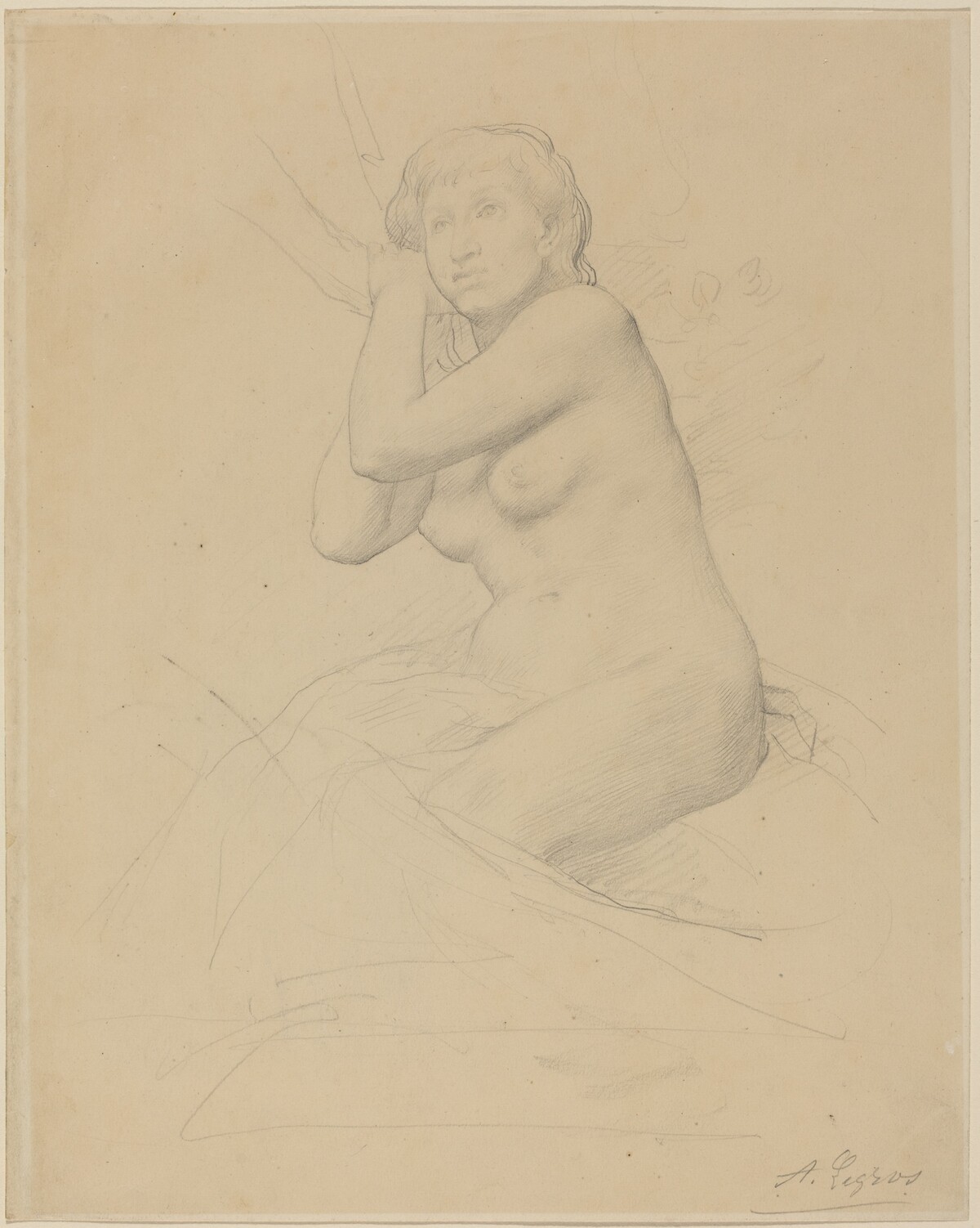 Female Nude Seated by Alphonse Legros