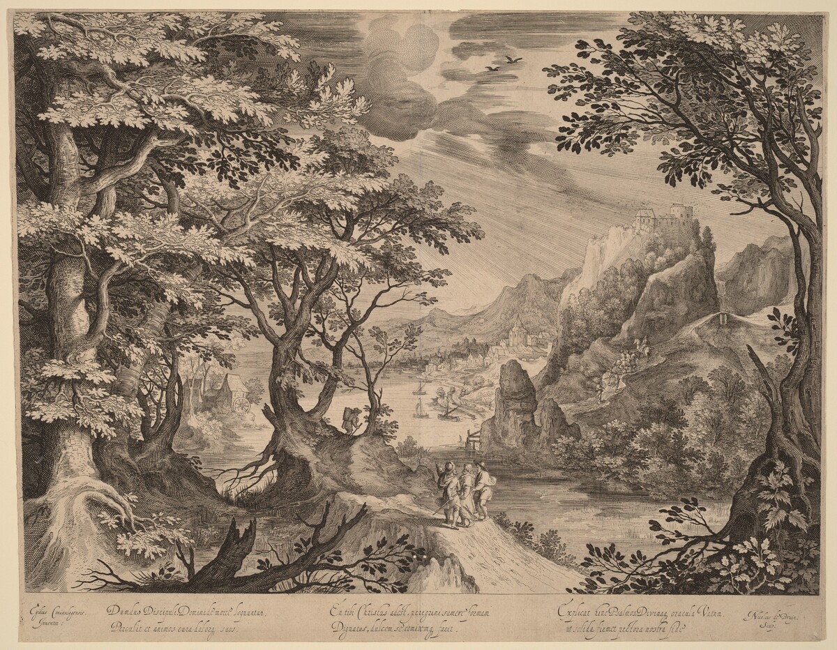 The Disciples on the Way to Emmaus by Nicolaes de Bruyn, after Gillis van Coninxloo III