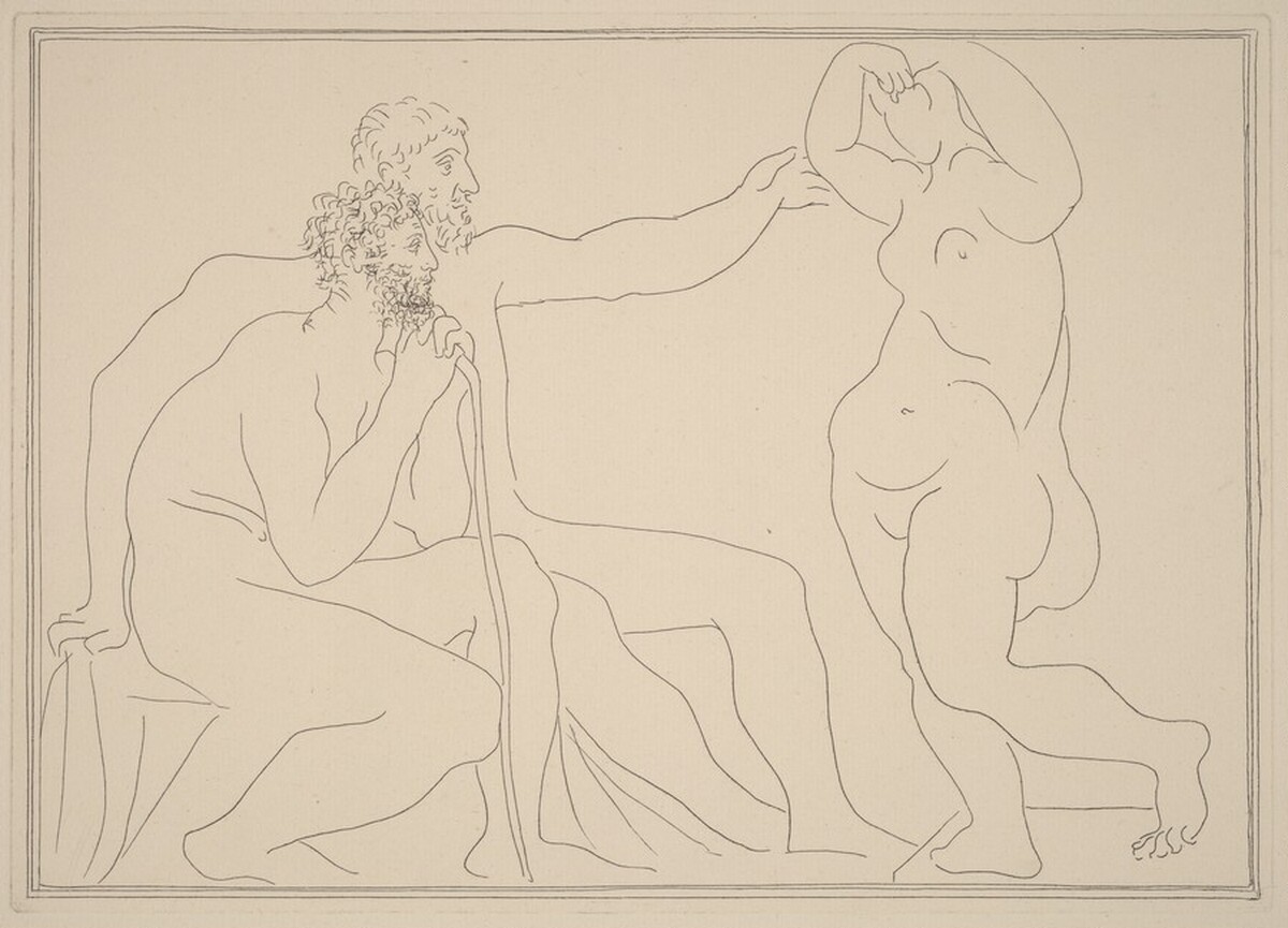 Two Sculptors before a Statue (Deux sculpteurs devant une statue) by Pablo Picasso