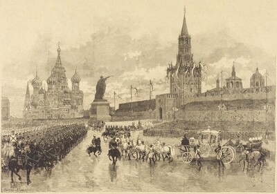 Le Couronnement du Tzar.  Le Cortège imperiale traverse la Place Royale