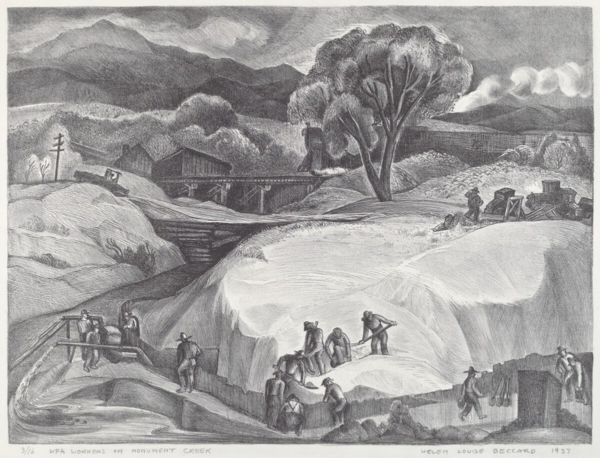 WPA Workers on Monument Creek by Helen Louise Beccard
