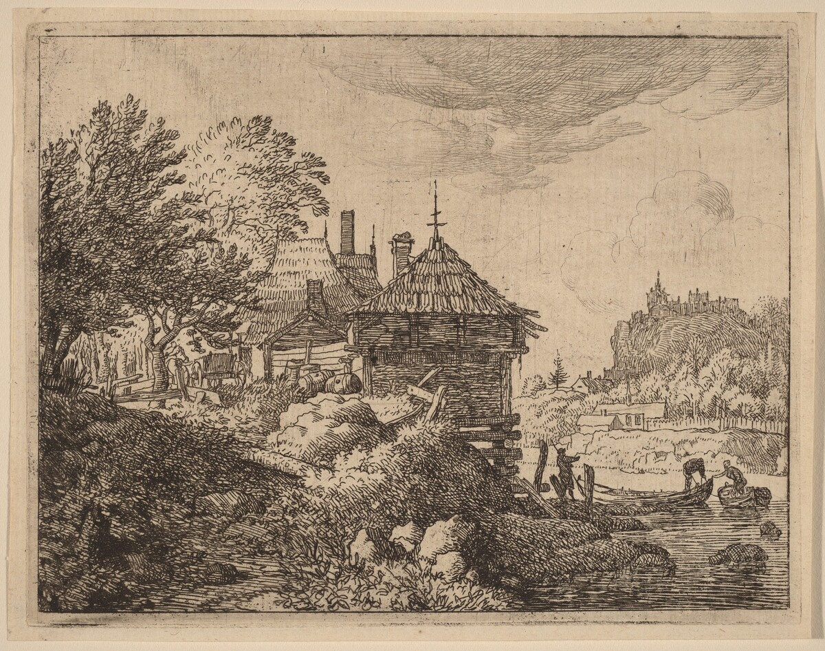 Two Boats Approaching a Hut by Allart van Everdingen