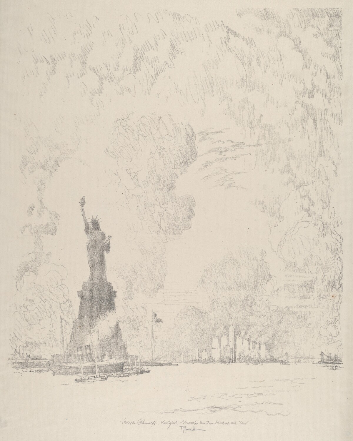 The Statue, New York Bay by Joseph Pennell