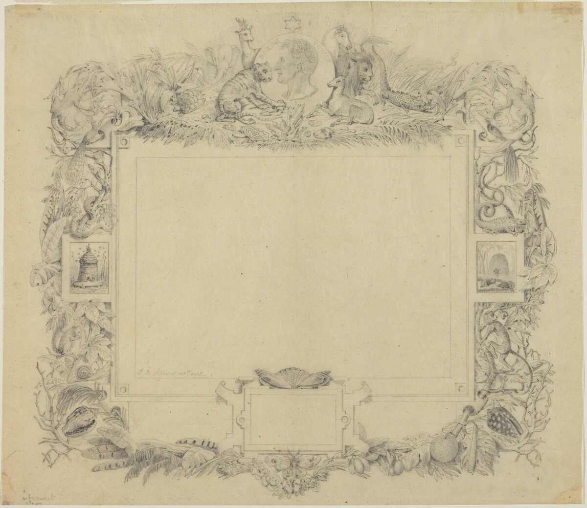 Design for a Border with a Portrait of Baron Cuvier by Jean-Baptiste Arnout