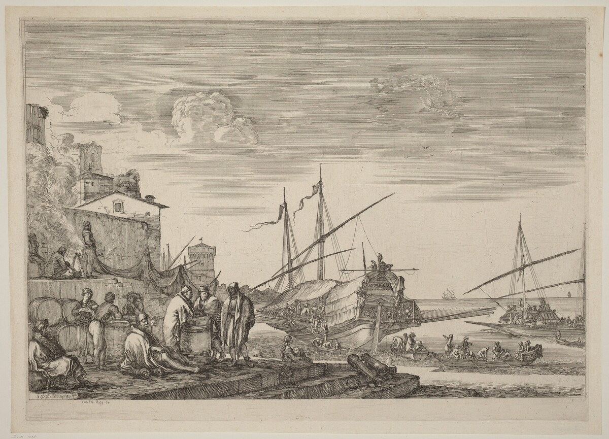 View of Several Houses Facing the Port by Stefano Della Bella