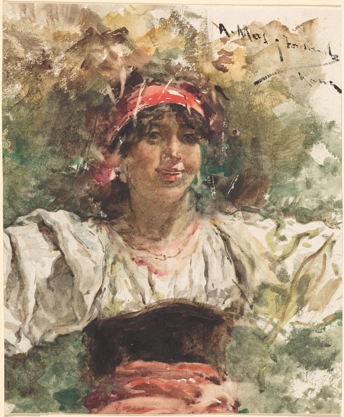 Young Girl with a Red Bandana by Arcadio Mas y Fondevila