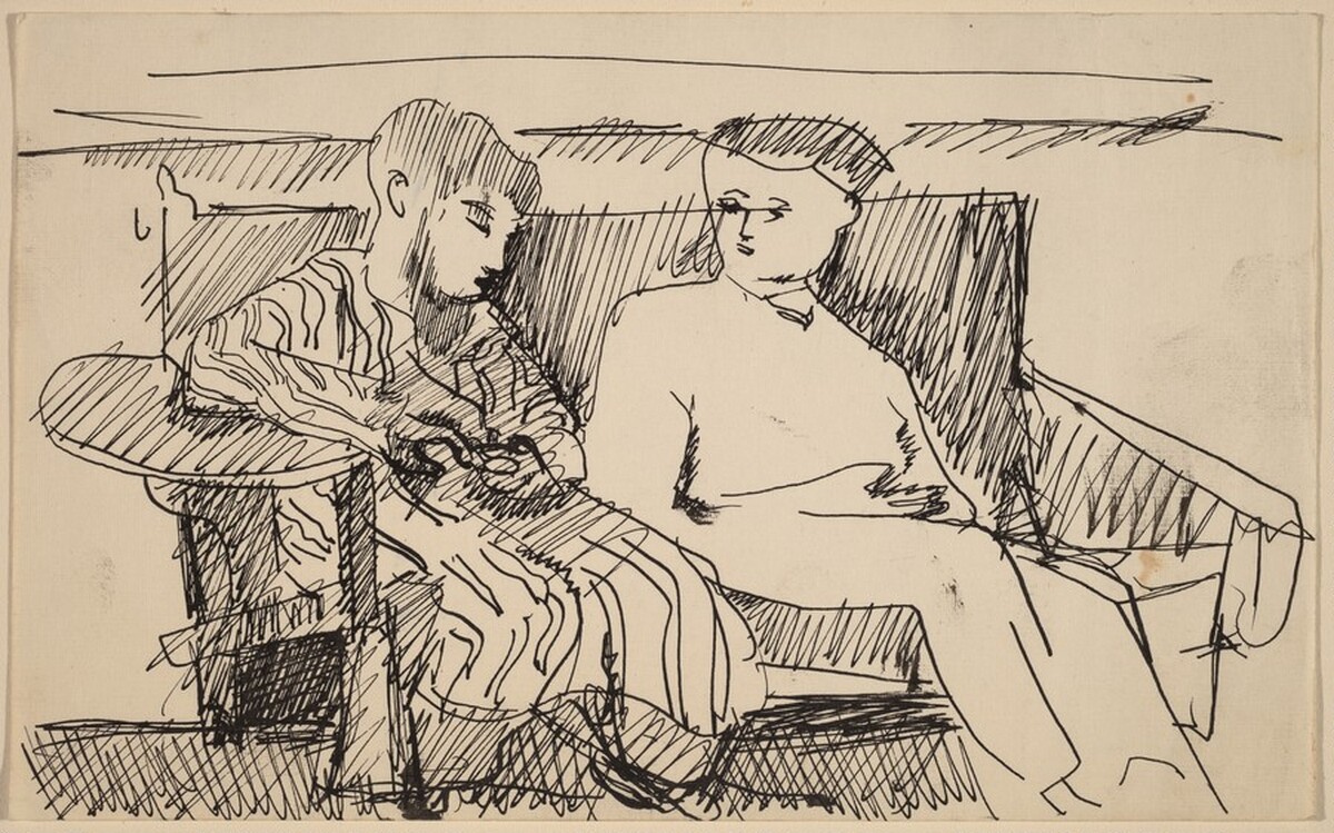 Couple Seated on Bench by Mark Rothko