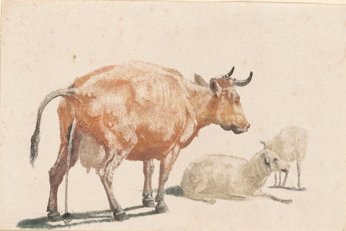Pissing Cow and Two Sheep by Johann Teyler, after Paulus Potter