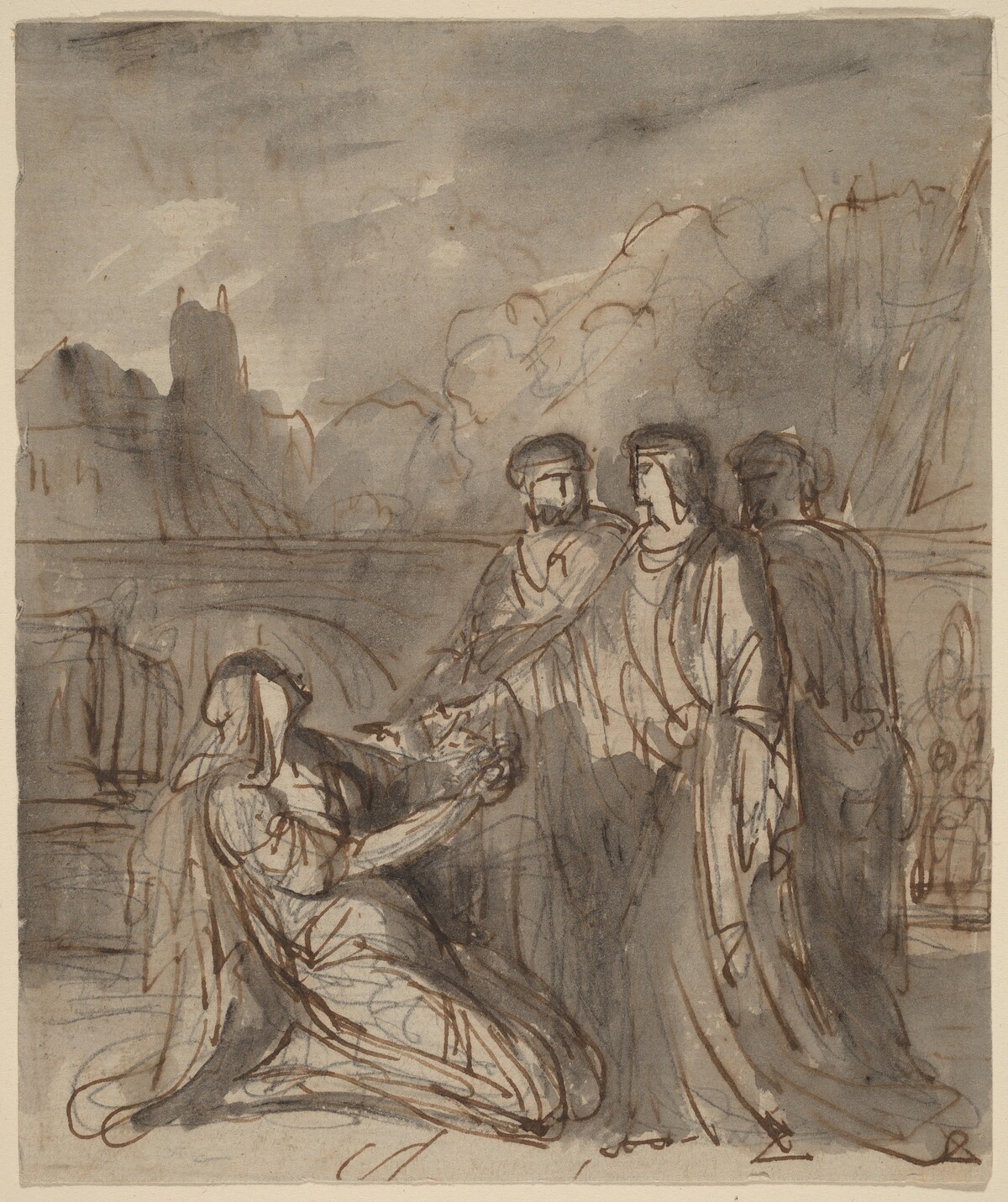 Composition with Four Figures [recto and verso] by Attributed to Washington Allston