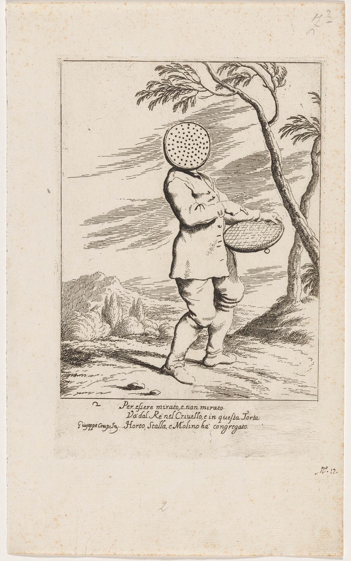 Bertoldo with a Sieve on His Head by Giuseppe Maria Crespi and Ludovico Mattioli