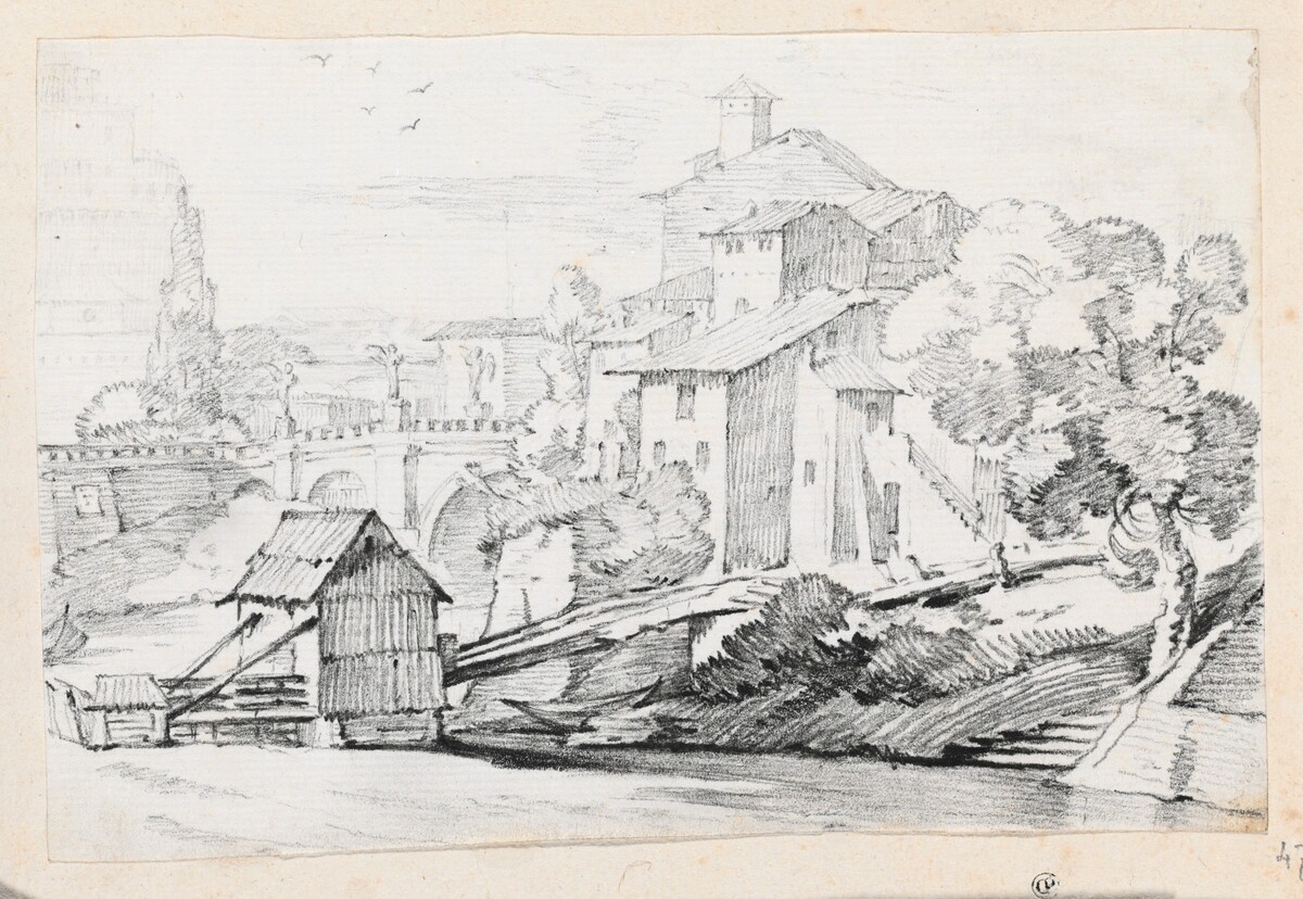 The Ponte Sant'Angelo and Houses on the East Bank of the Tiber by Joseph-Marie Vien