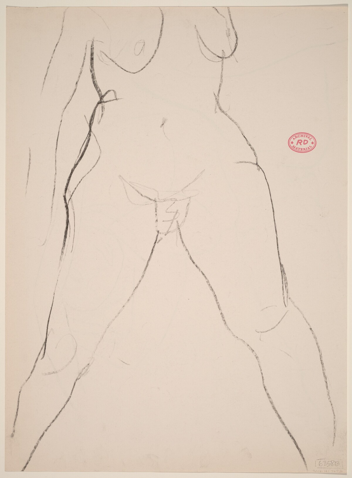 Untitled [frontal view of female nude from breasts to ankles] [verso] by Richard Diebenkorn